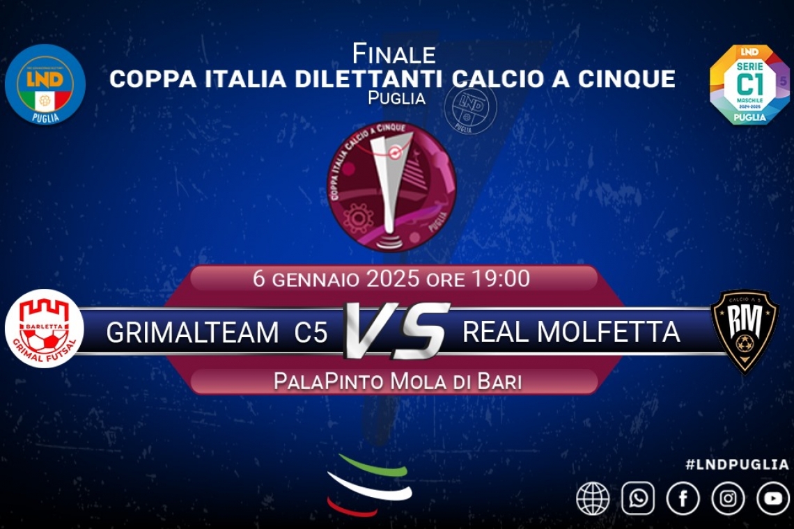 Grimalteam e Real Molfetta conquistano la finale di Coppa Italia Dilettanti di Calcio a Cinque