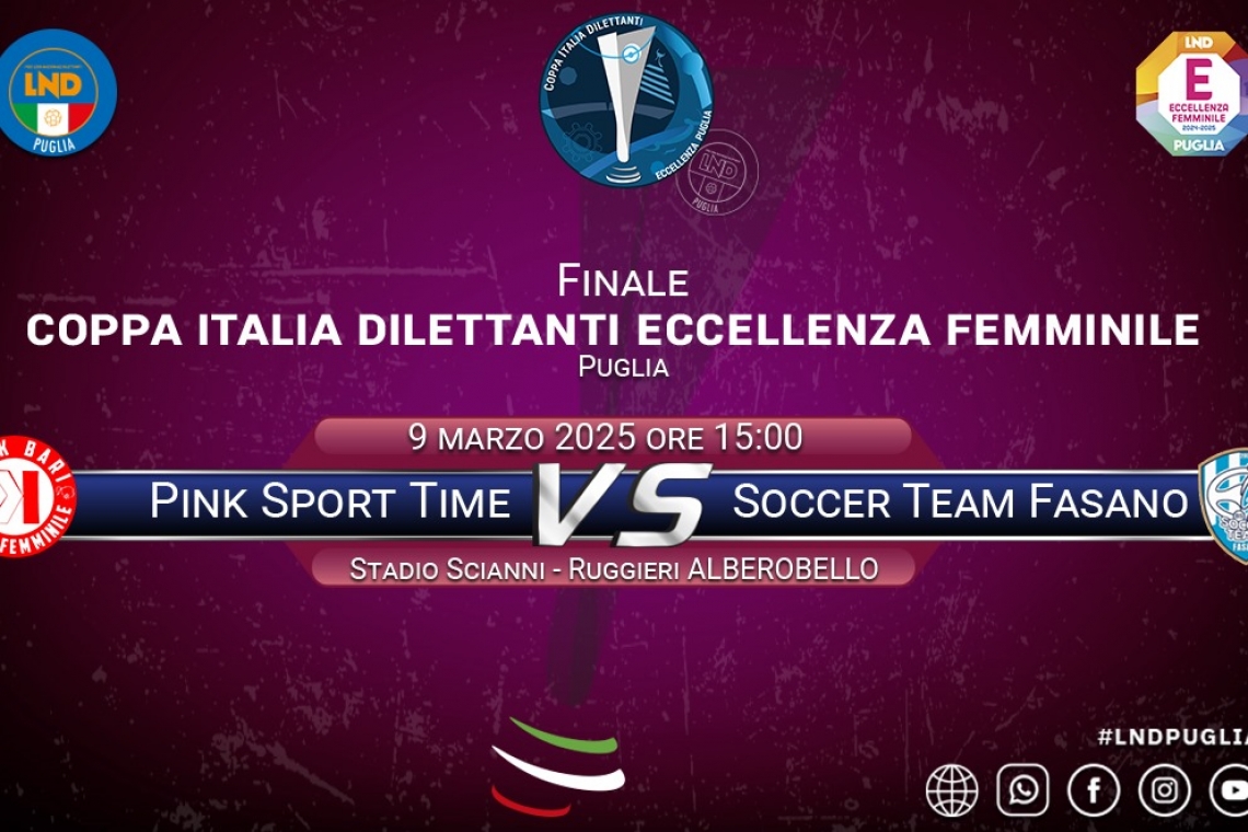 Coppa Italia Dilettanti Eccellenza Femminile: domenica 9 marzo la finale tra Pink Sport Time e Bs Soccer Team Fasano